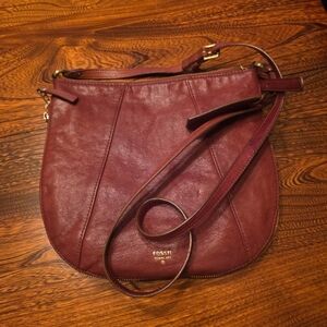 Genuine Vintage Gwen Hobo Fossil Pebbled Leather Crossbody Purse Expandable